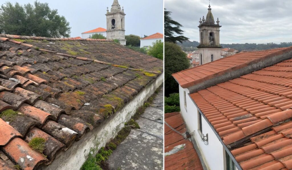 Etapas sequenciais do serviço de reparação de telhados residenciais